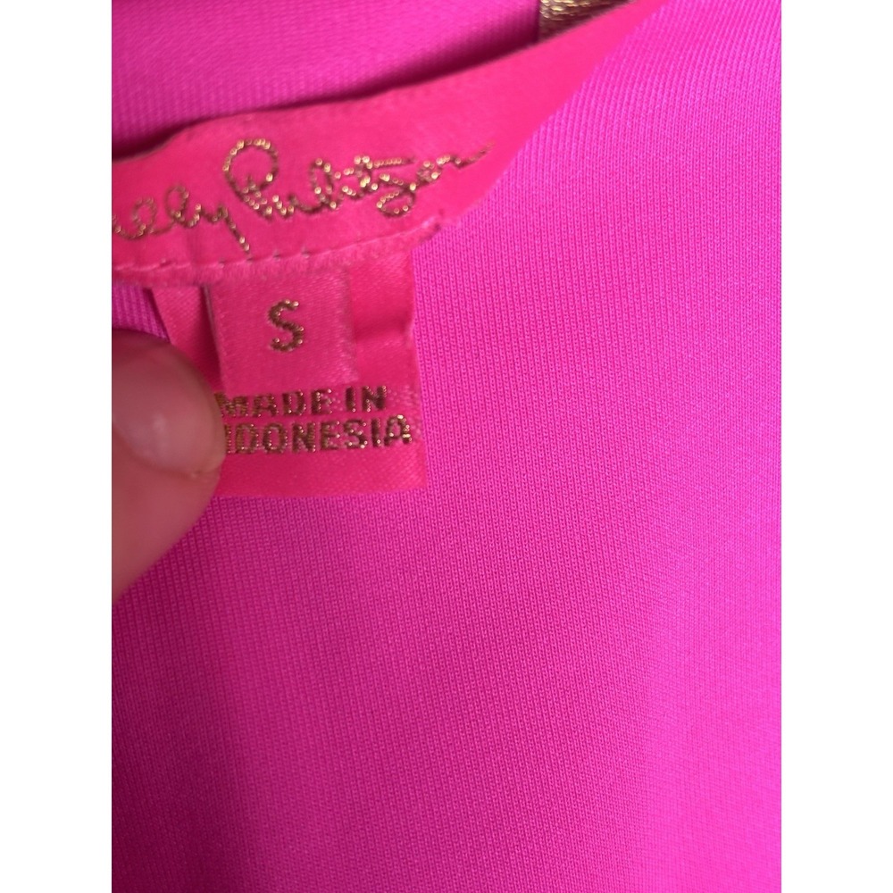 Lilly Pulitzer Pink Scuba Knit Blazer Women's Small Stretch Jacket Gold Buttons - Picture 6 of 10